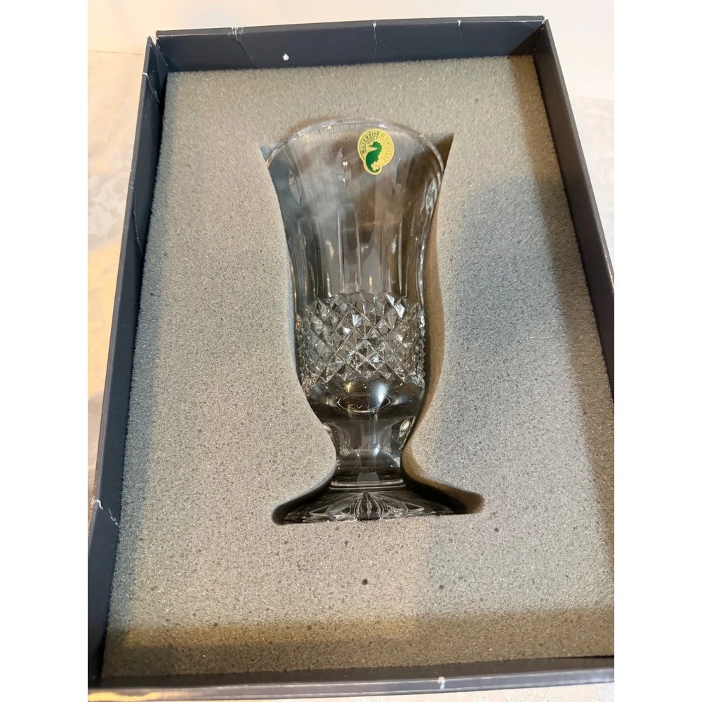 Waterford Crystal Lismore Happy Birthday Footed Vase 7 Inch Clear Lead Glass Box